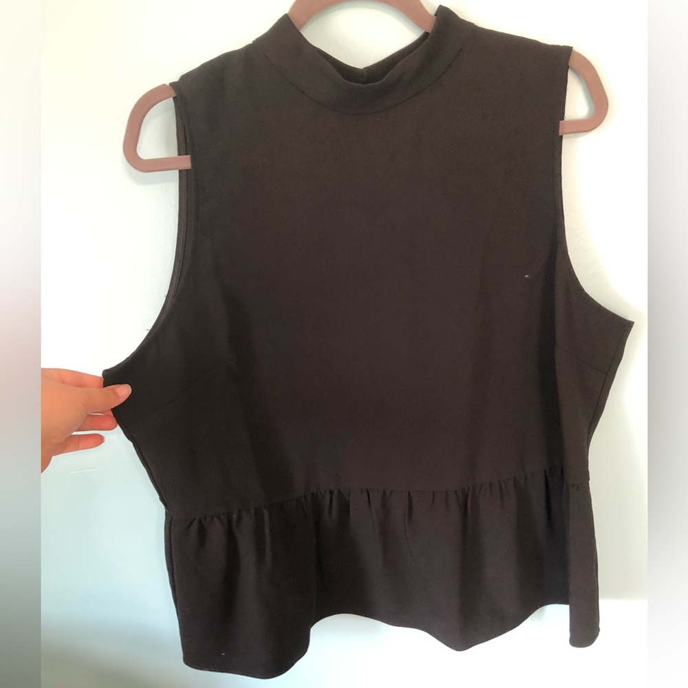 J. Crew Black Peplum Mock Neck Sleeveless Blouse XL